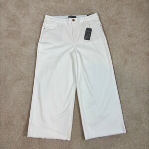 Wit & Wisdom Wyatt Skyrise Wide Leg Crop Jeans White Raw Hem Size 14P NWT